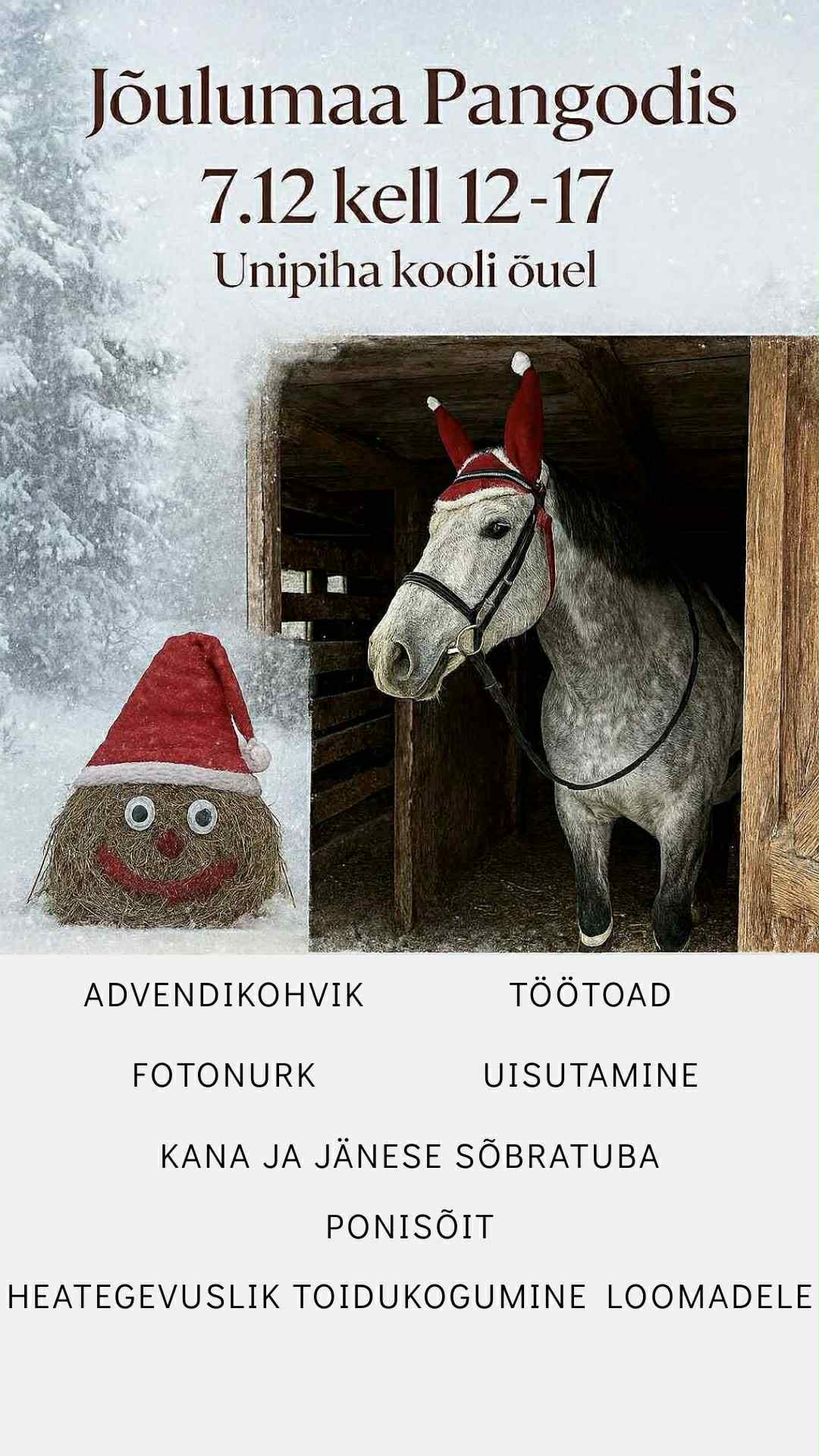 Unipiha kooliõuel sünnib jõulutunne – tule kogu perega jõulumaale! Teisel advendipühal, 7. detsembril kell 12-17, muutub Unipiha kooliõu ja klassiruum tõeliseks